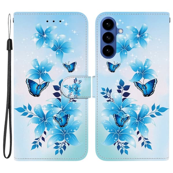 Plånboksfodral för Samsung Galaxy S26 Plus Mönstertryckt Konstläder - Blå fjäril