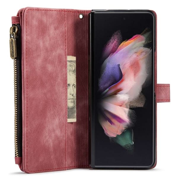 CASEME Konstläder Plånboksfodral för Samsung Galaxy Z Fold4 5G Röd