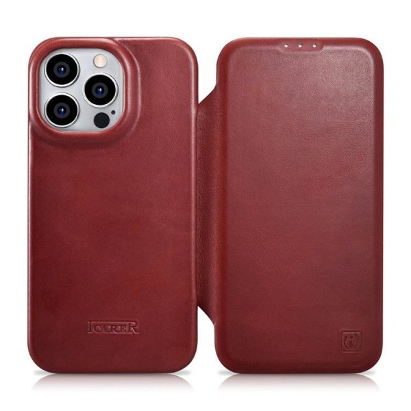 iCarer iPhone 14 Pro lompakkokotelo Magsafe nahka - punainen