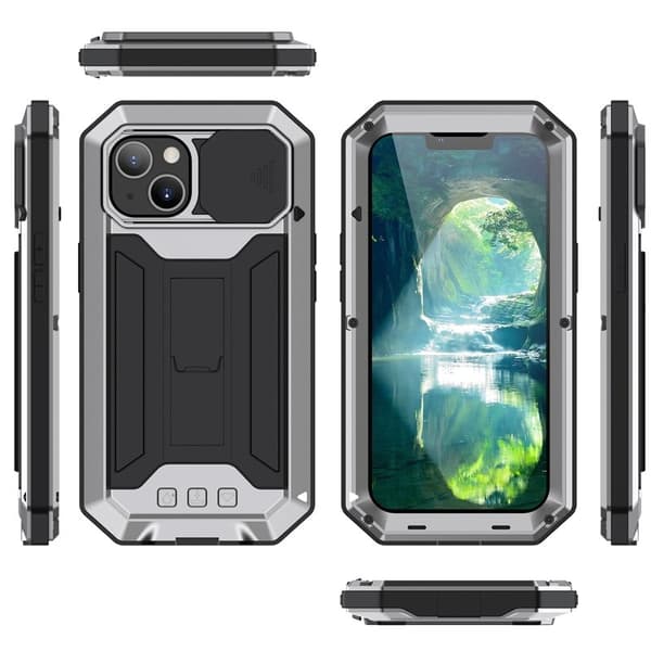R-JUST Mobilskal till iPhone 13 Shockproof PC + Silikon + Metall Silver