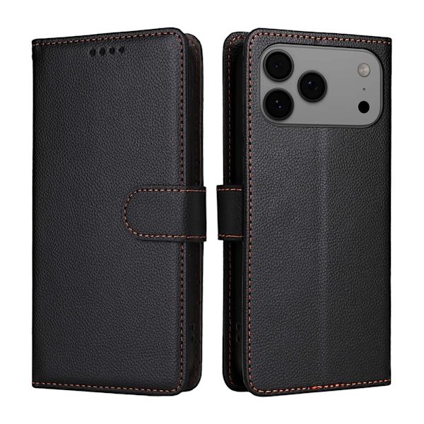 iPhone 17 Pro Max Plånboksfodral RFID Blocking med Handledsrem Svart