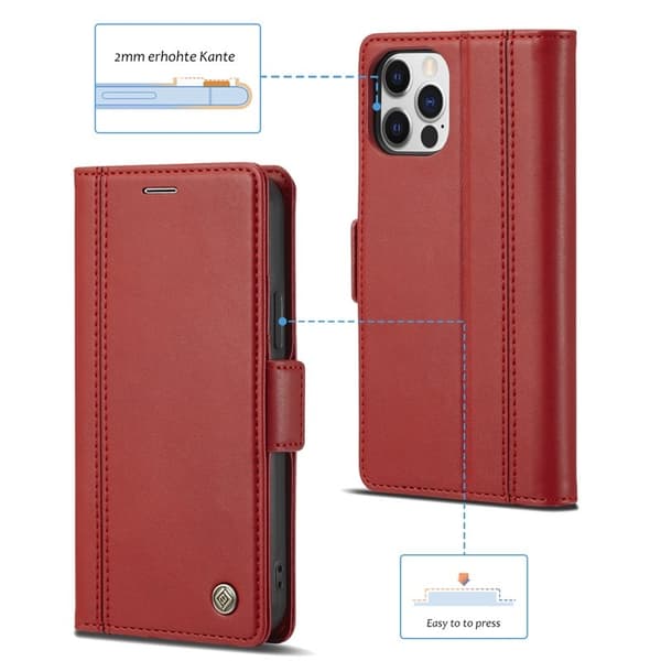 LC.IMEEKE iPhone 12 / 12 Pro Plånboksfodral i Konstläder - Röd