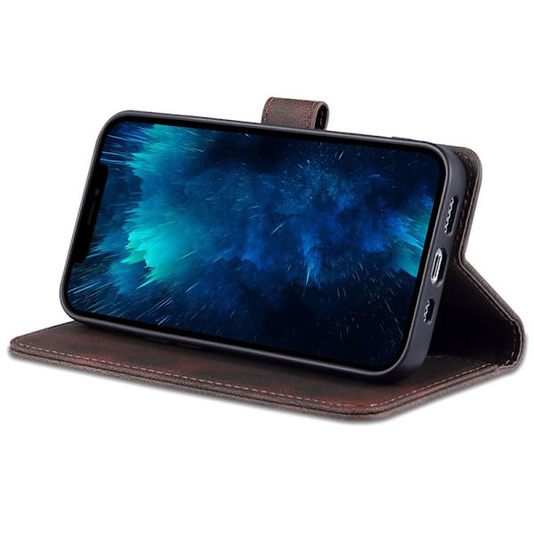 AZNS iPhone 13 Pro Plånboksfodral Konstläder - Ställfunktion - Brun