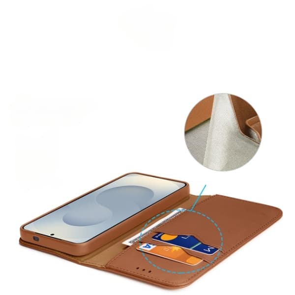 Dux Ducis Galaxy S25 Edge Plånboksfodral Äkta Läder Hivo Brun