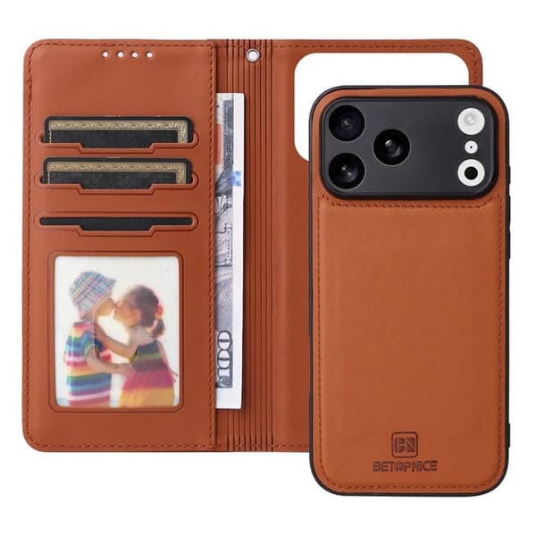 BETOPNICE iPhone 17 Pro Max Plånboksfodral - Detachable Konstläder- Brun