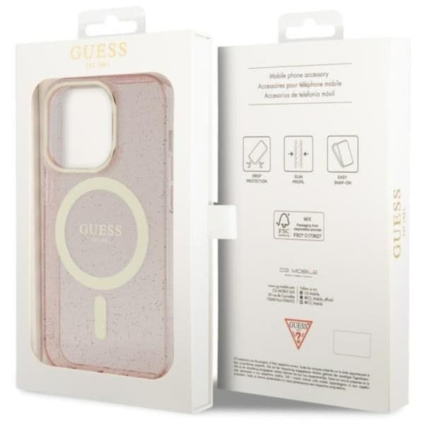 Guess iPhone 14 Pro Mobilskal MagSafe Glitter Guld - Rosa Rosa