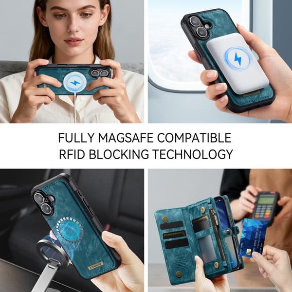CASEME 008 iPhone 17 Plånboksfodral i Konstläder med Avtagbar - Blå