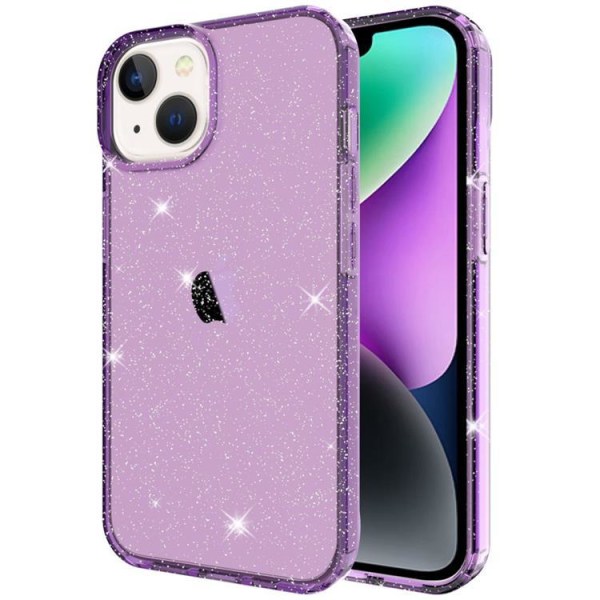 iPhone 14 Skal Glitter Powder - Transparent Lila