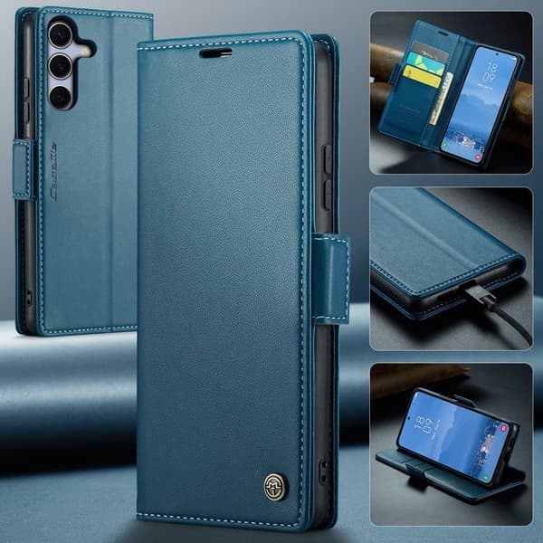 CASEME 023 Konstläder Plånboksfodral för Samsung Galaxy S25 FE RFID-Skydd Blå