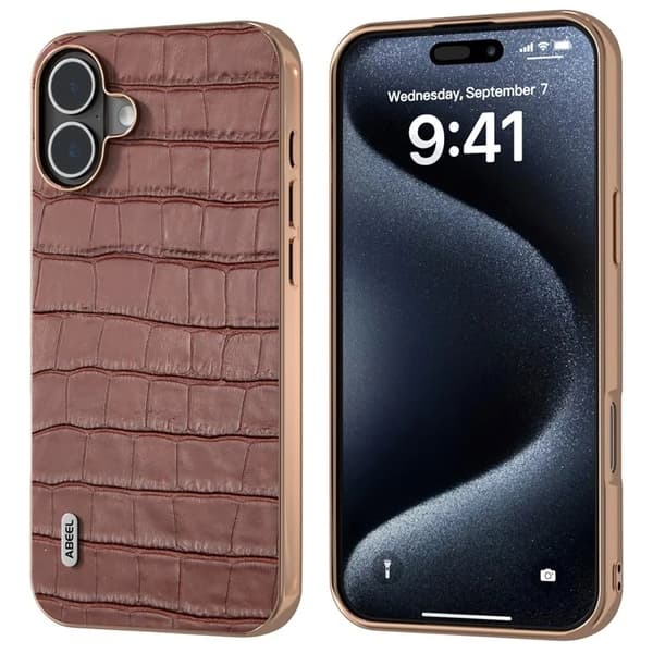 ABEEL Mobilskal till iPhone 16 Plus Äkta läder Crocodile - Brun Brun