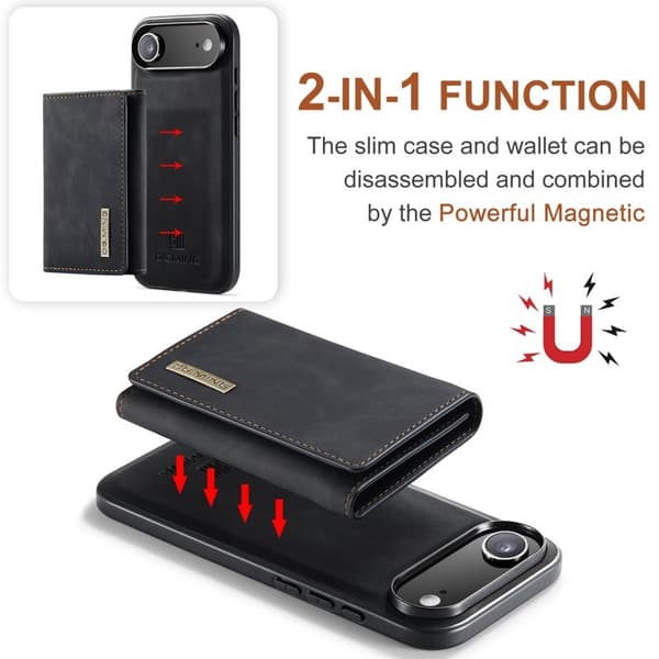 DG.MING iPhone Air Konstläder Plånboksfodral Kickstand PU - Svart