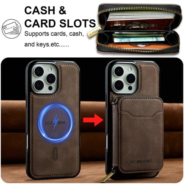 LC.IMEEKE L6 iPhone 15 Pro Plånboksfodral Konstläder - Brun