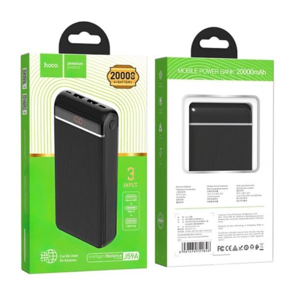 HOCO J59A Powerbank 20000mAh - Sort Black