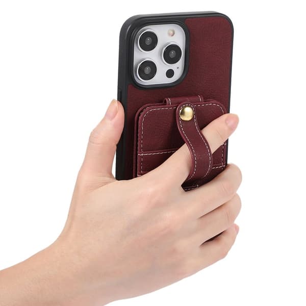 ABEEL Style 03 Mobilskal för iPhone 15, Läder TPU+PC, Purplish Röd