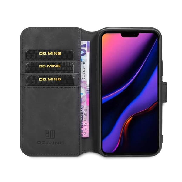 DG.MING Retro Konstläder Plånboksfodral för iPhone 11 Pro - Svart