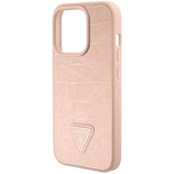 Guess iPhone 15 Pro Max Mobilskal Croco Triangle Metal Logo Rosa