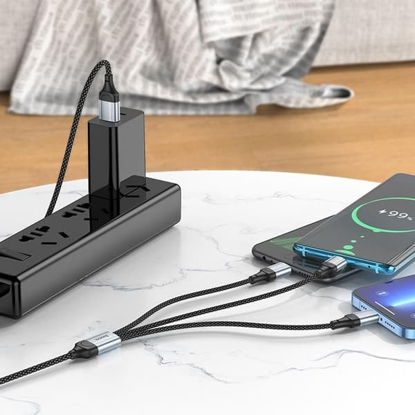 Hoco 3in1 USB-A til Lightning, USB-C, Micro-USB Kabel 2.4A 1m X102 - Sort Black