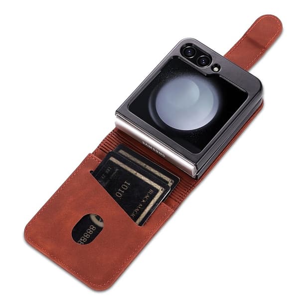 AZNS Samsung Galaxy Z Flip5 Plånboksfodral Konstläder - Brun