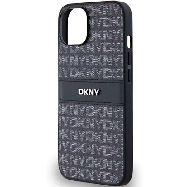 DKNY iPhone 15/14/13 Mobilskal Läder Mono Stripe & Metal Logo -