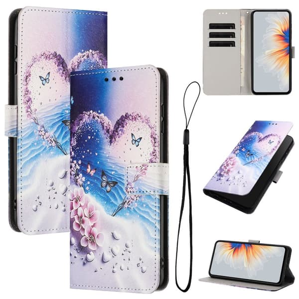 Plånboksfodral för Samsung Galaxy S26 Plus Mönstertryck Konstläder - Hjärtfjäril