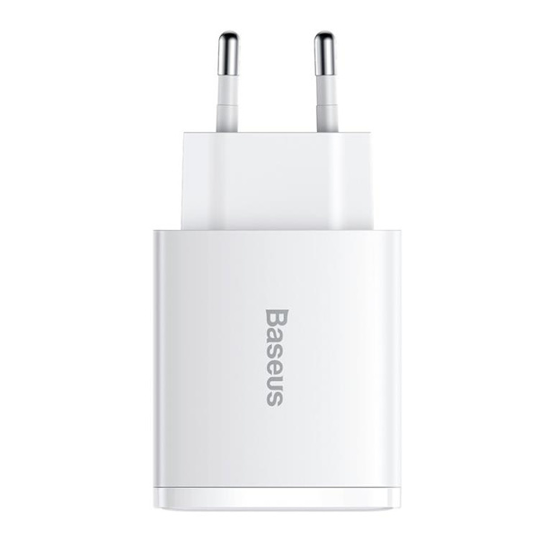 Baseus Compact Väggladdare USB-C Till 2x USB 30W - Vit Vit