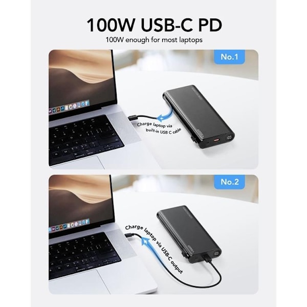 VEGER Powerbank 25000 mAh med Lightning/Typ-C Kablar 130W TCE130