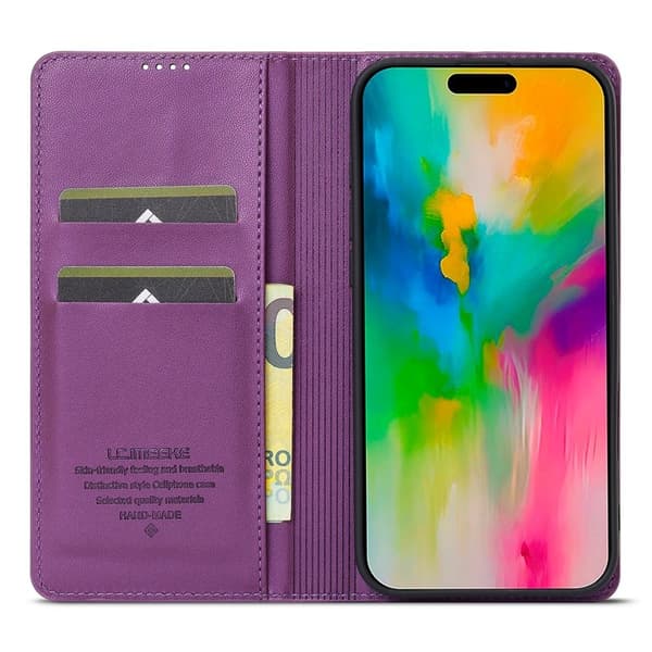 LC.IMEEKE L1 Series iPhone 16 Plånboksfodral Konstläder - Lila