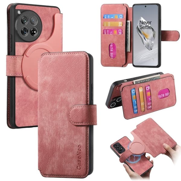 CASENEO OnePlus 12 5G Plånboksfodral - Avtagbart Konstläder- Rosa