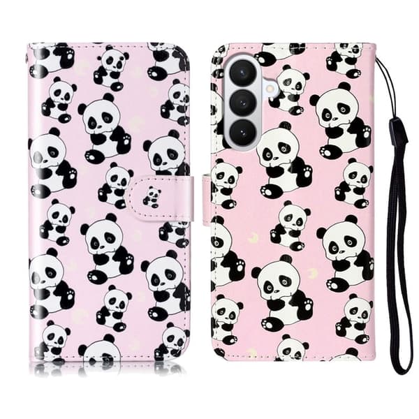 Plånboksfodral för Samsung Galaxy S26 Konstläder med rem - Panda