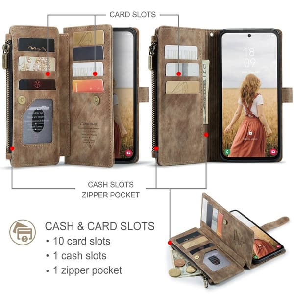 CASEME Konstläder Plånboksfodral för Samsung Galaxy S25 FE - Brun