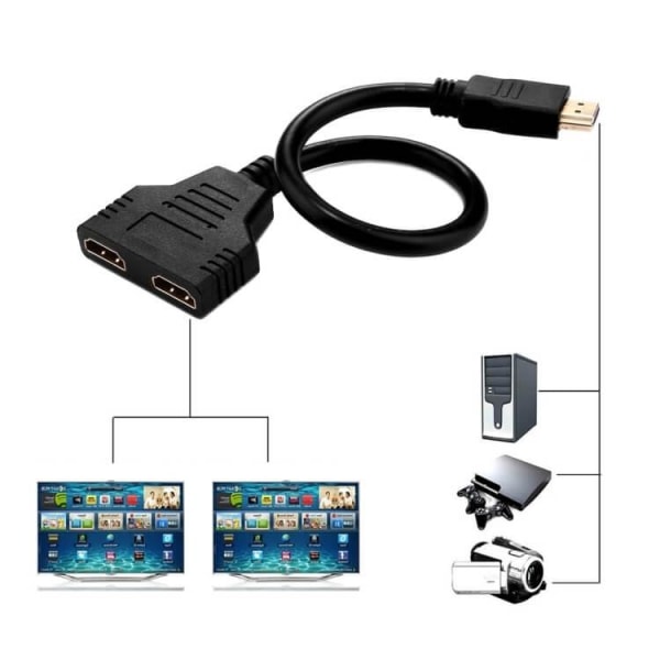 Hdmi-adapter 1x HDMI ha till 2x HDMI ho 30cm - Svart Svart