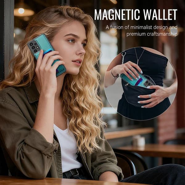 JEEHOOD Samsung Galaxy A13 4G/5G Mobilskal Konstläder med Kortfack - Blå Blå