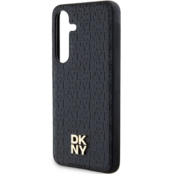 DKNY Galaxy S24 Plus Mobilskal Magsafe Läder Pattern Metal Logo Svart
