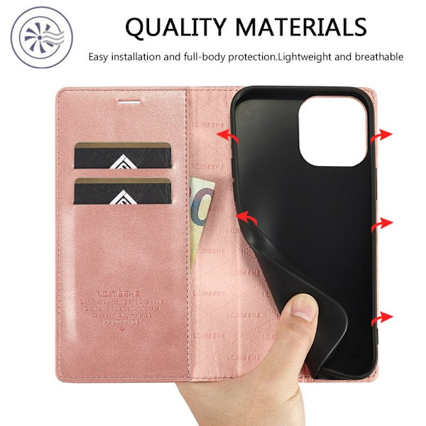 LC.IMEEKE iPhone 15 Pro Max Plånboksfodral Konstläder - Roséguld