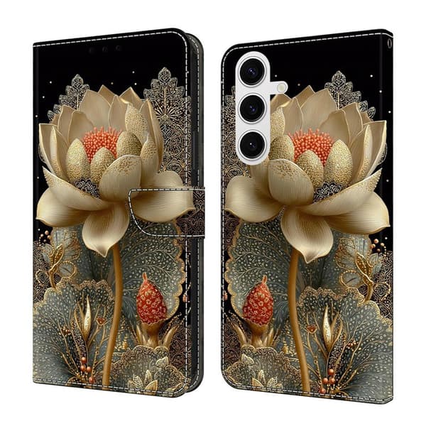 Plånboksfodral för Samsung Galaxy S26 Fällbart Ställ Konstläder Gyllene lotus
