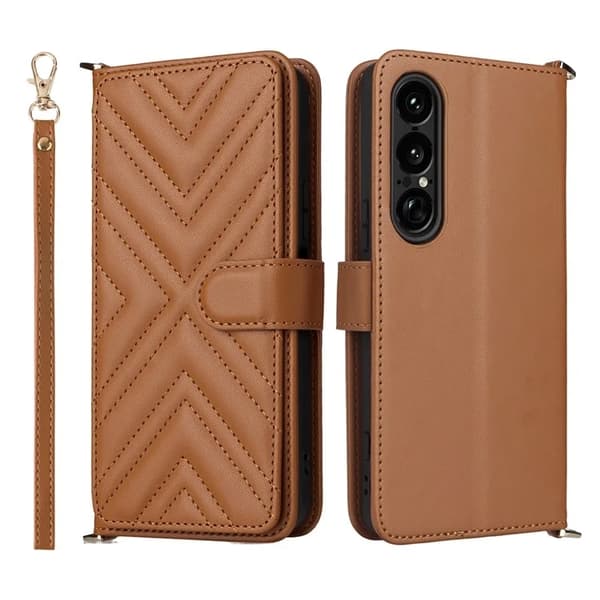 Sony Xperia 1 VII Plånboksfodral Kickstand med Axelrem - Brun Brun