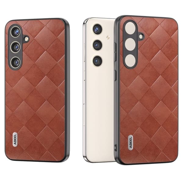ABEEL Mobilskal till Samsung Galaxy S24+ Grid Textur PU Läder Brun