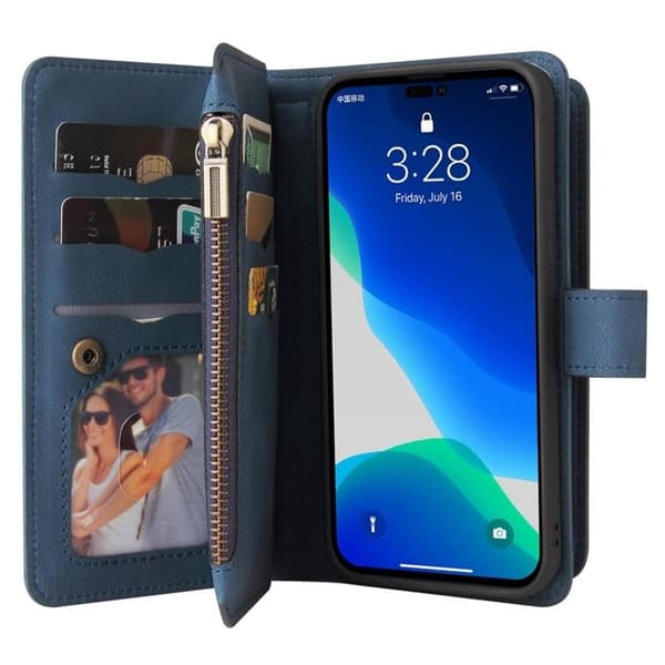 iPhone 14 Pro -lompakkokotelo KT Zipper - Sininen Blå