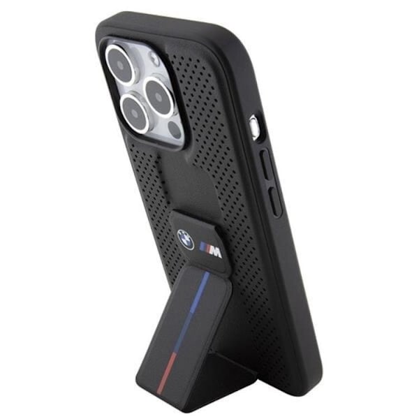 BMW iPhone 15 Pro Mobilskal Grip Stand Smooth & Perforated Svart
