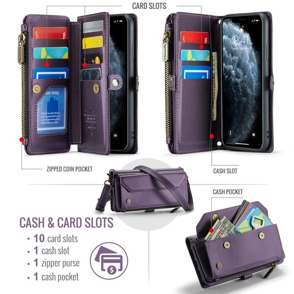 CASEME Plånboksfodral Konstläder för iPhone 11 Pro Max - Lila