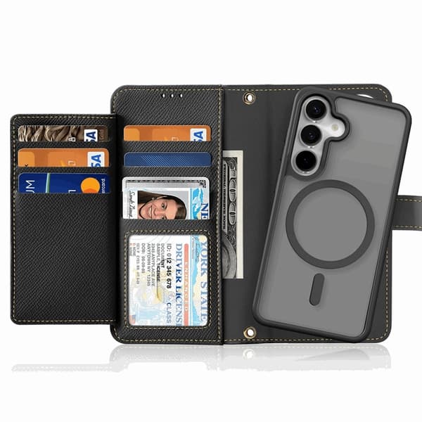 Dux Ducis Lawa Galaxy S25 Plus Plånboksfodral MagSafe Äkta Läder Black