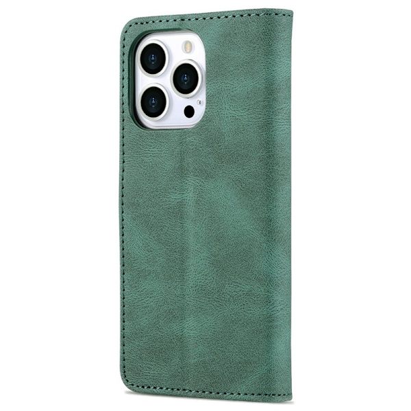 AZNS iPhone 13 Pro Plånboksfodral Konstläder - Ställfunktion - Grön