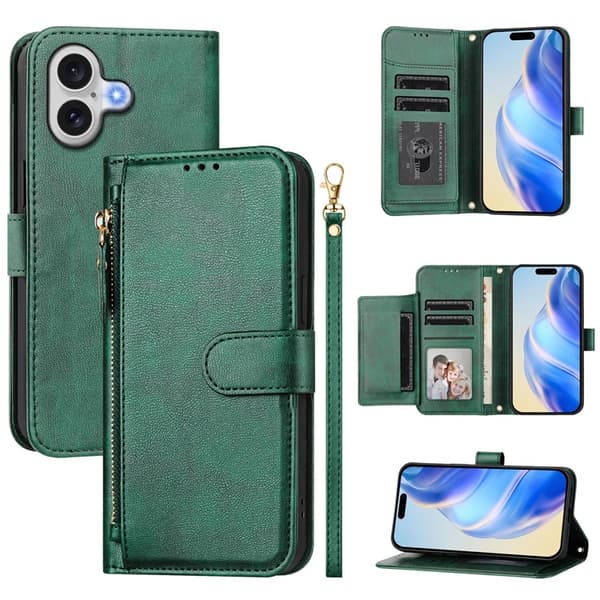 iPhone 17 Plånboksfodral Zipper Pocket Läder - Grön Grön