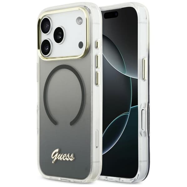 Guess Mobilskal Til iPhone 17 Pro Max MagSafe IML Gradient Script Metal - Sort Svart