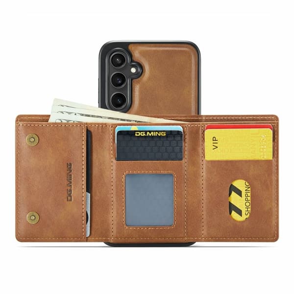 DG.MING M6 Series Samsung Galaxy S25 FE Konstläder Plånboksfodral Magnetisk Brun