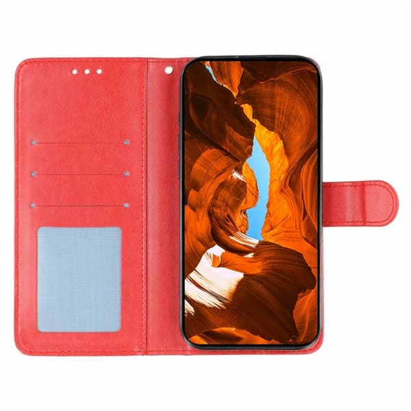 OnePlus 15 5G Konstläder Plånboksfodral Imprinted Rosa Butterfly Röd