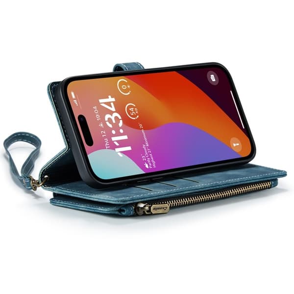 CASEME Konstläder Plånboksfodral för iPhone 16 Pro Max med Rem - Blå