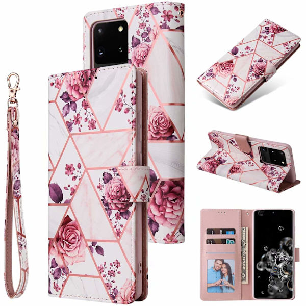 Marble Grid Wallet Case til Galaxy S20 - Roses Samsung