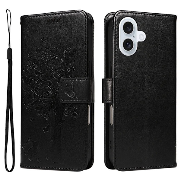 iPhone 17 Konstläder Plånboksfodral Tree Pattern - Svart Svart