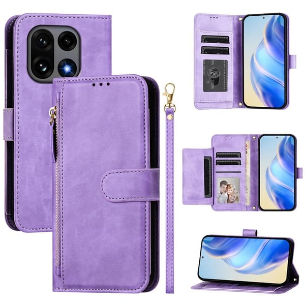 OnePlus 15 Plånboksfodral Zipper Pocket Multiple Konstläder Lila